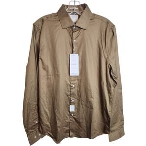 Denim & Flower Satin Buttondown Dress Shirt, Antique Gold Color, Small, NWT